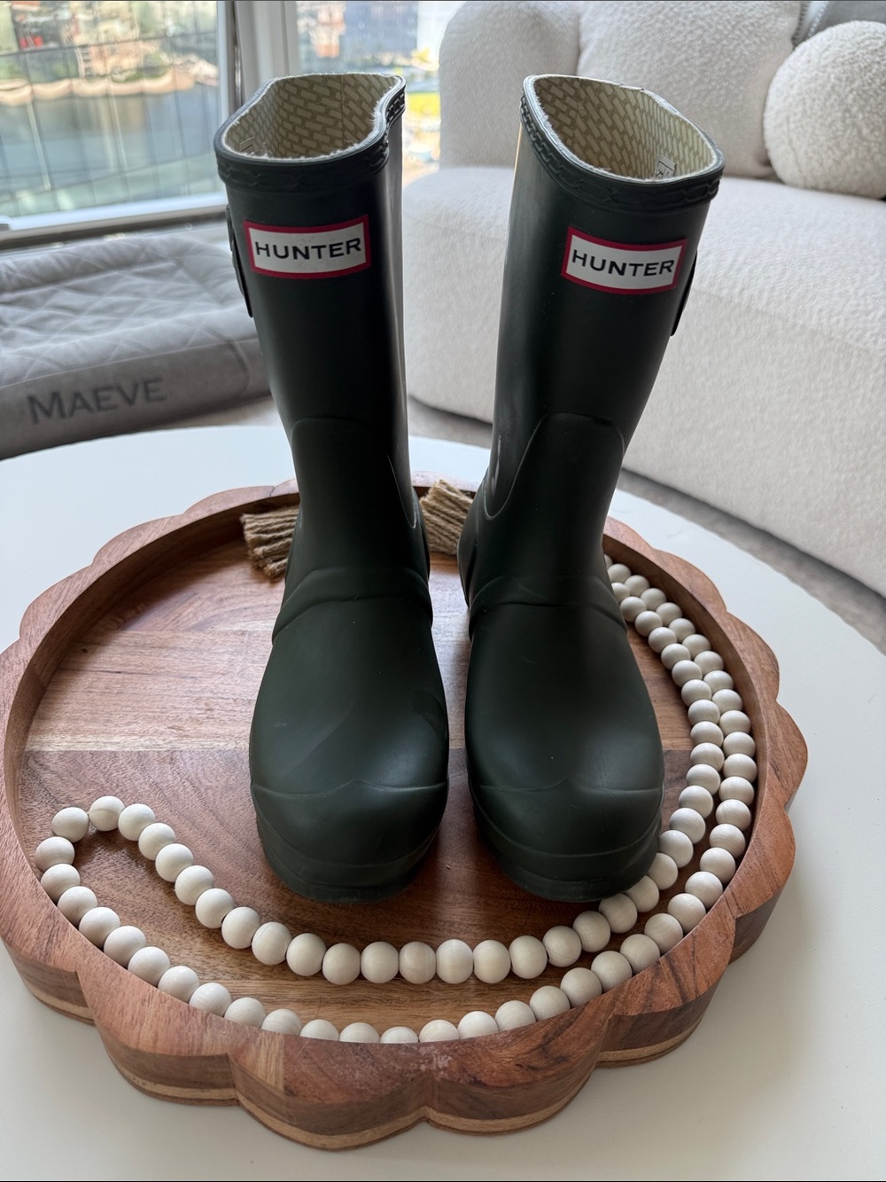 Hunter rain boots in olive